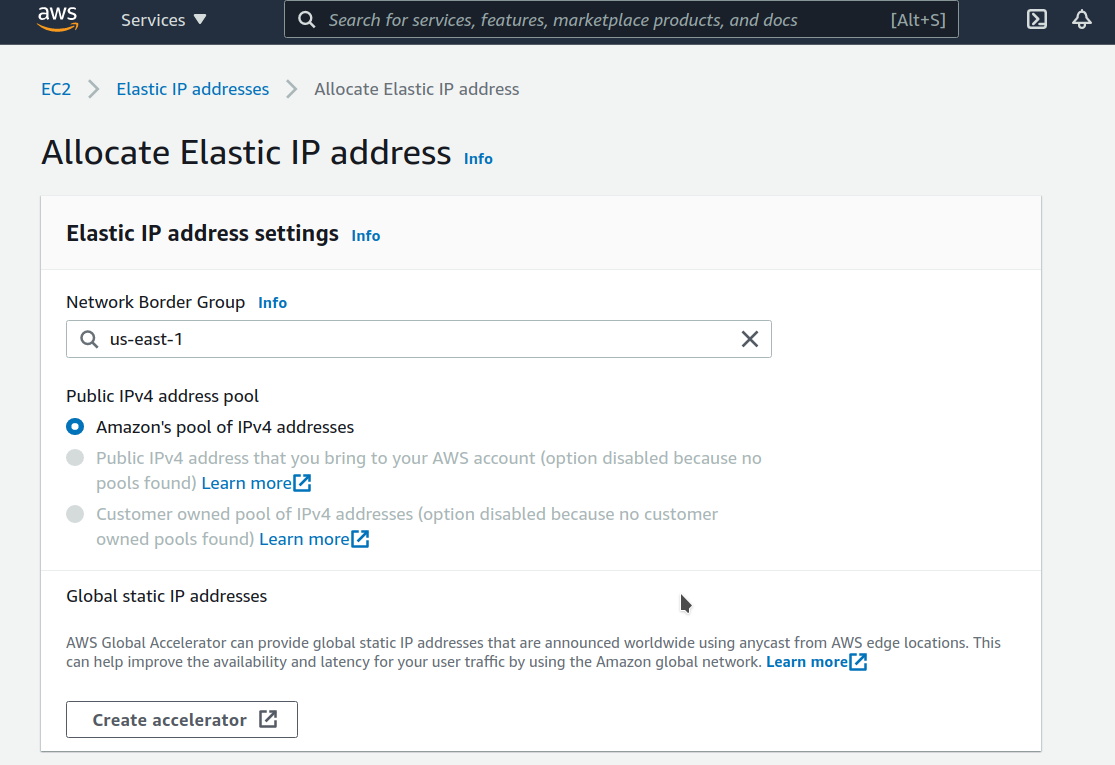 Allocate Elastic IP address